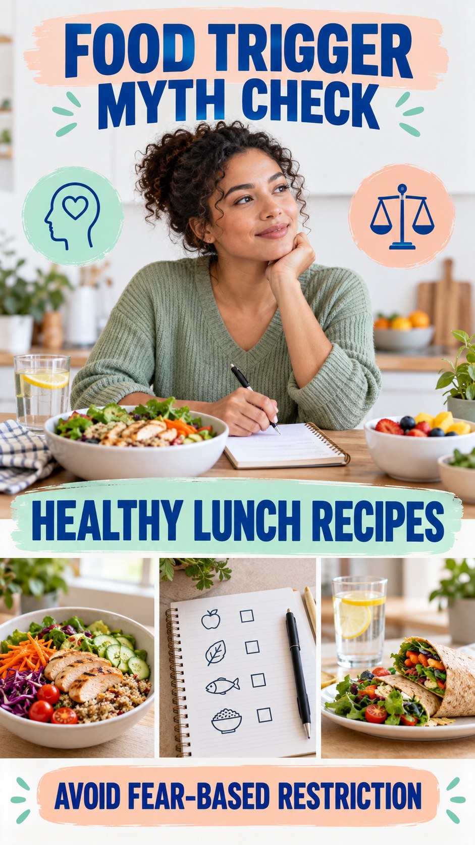 Food Trigger Myth Check infographic for Healthy Lunch Recipes, explaining that possible cold-sore triggers vary by person.