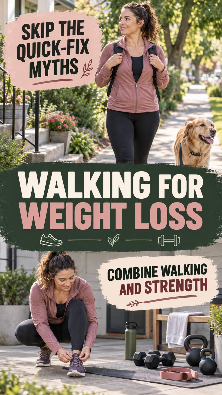 Walking and Strength Pairing infographic for Walking for Weight Loss, showing practical metabolism-support habits for an active lifestyle.