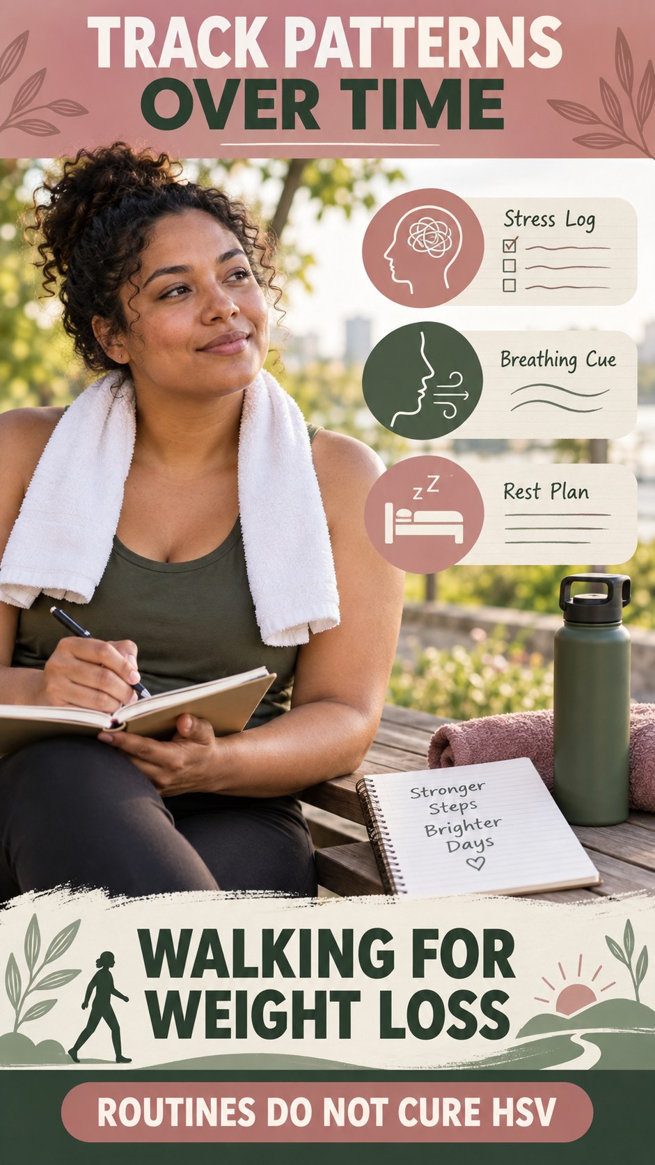 Stress Pattern Awareness infographic for Walking for Weight Loss, explaining that possible cold-sore triggers vary by person.
