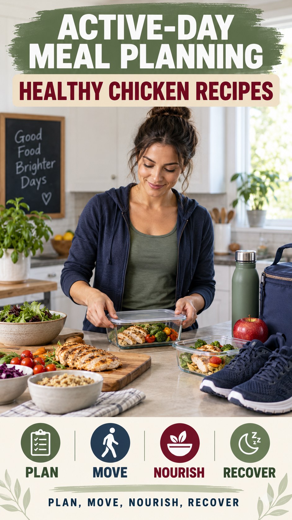 Active-Day Meal Planning infographic for Healthy Chicken Recipes, showing practical metabolism-support habits for an active lifestyle.