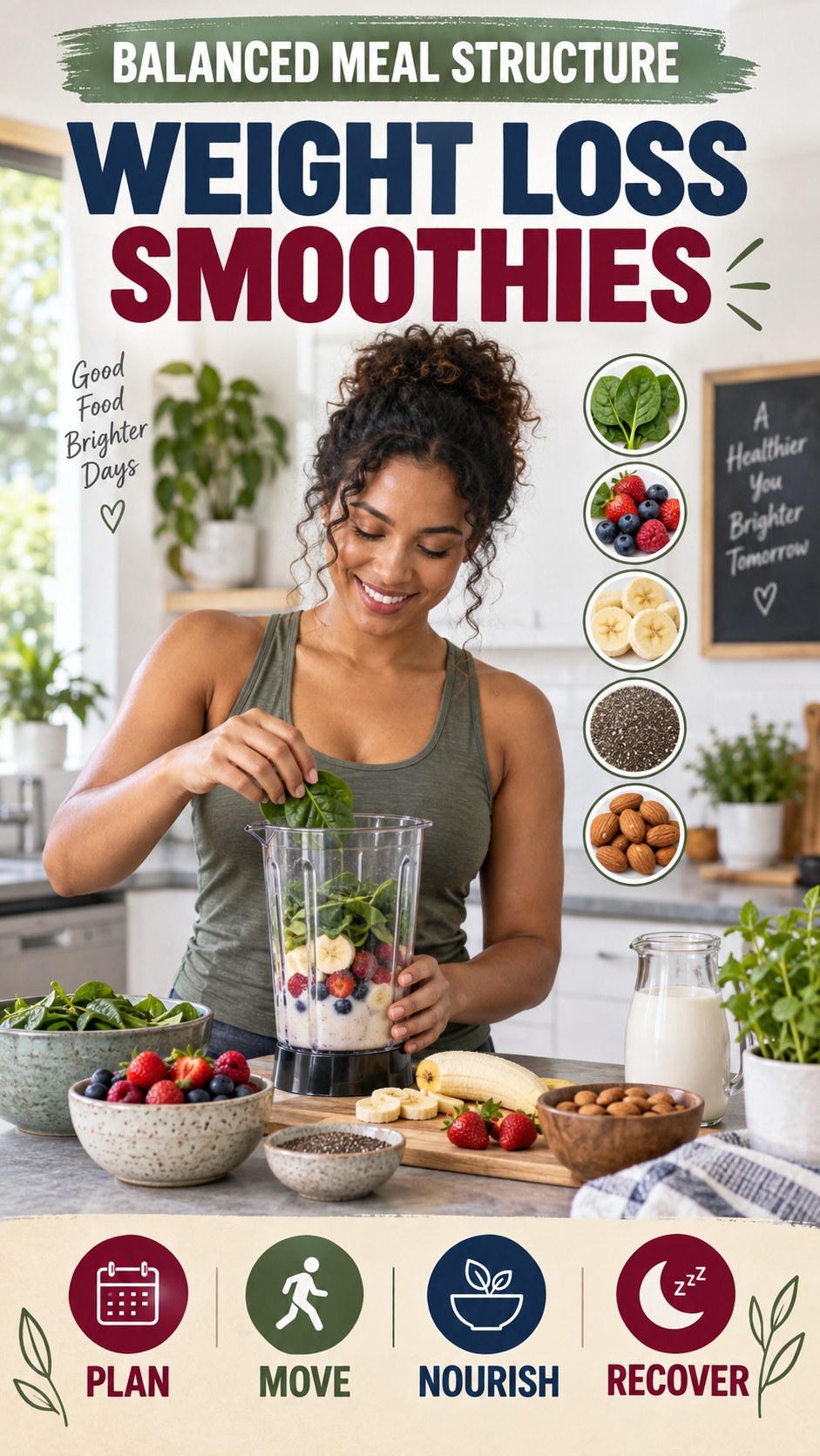 Balanced Meal Structure infographic for Weight Loss Smoothies, showing practical metabolism-support habits for an active lifestyle.