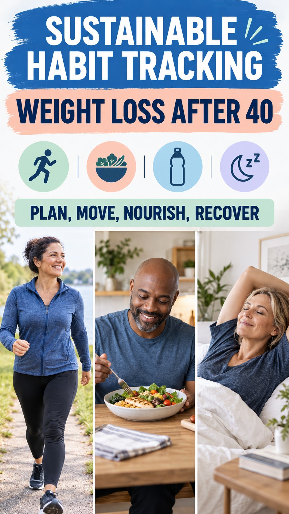 Sustainable Habit Tracking infographic for Weight Loss After 40, showing practical metabolism-support habits for an active lifestyle.
