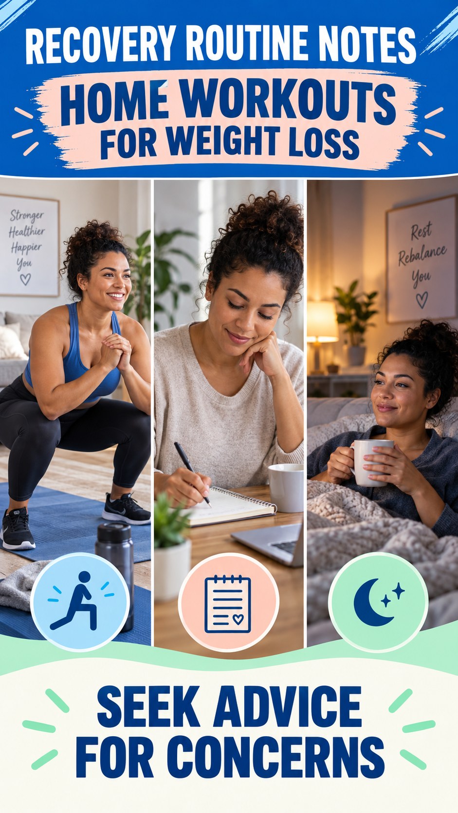 Recovery Routine Notes infographic for Home Workouts for Weight Loss, explaining that possible cold-sore triggers vary by person.
