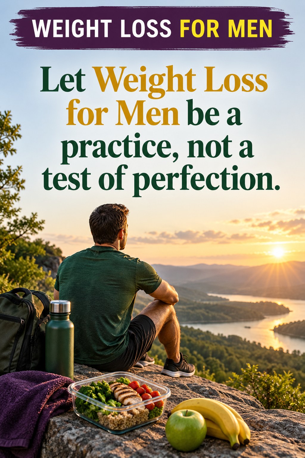 Original Weight Loss for Men quote graphic reading “Let Weight Loss for Men be a practice, not a test of perfection.” in a board-relevant editorial design.