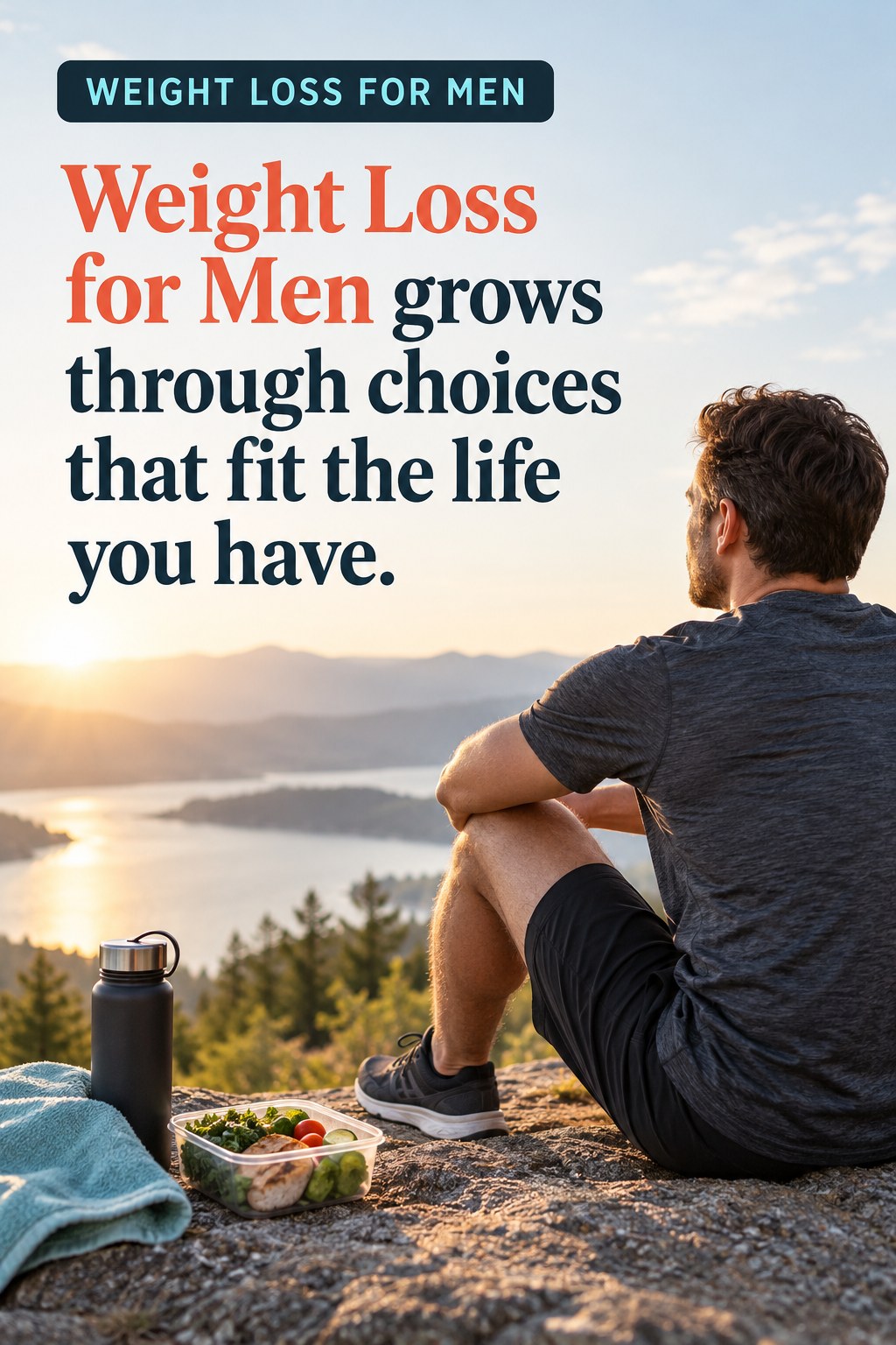 Original Weight Loss for Men quote graphic reading “Weight Loss for Men grows through choices that fit the life you have.” in a board-relevant editorial design.