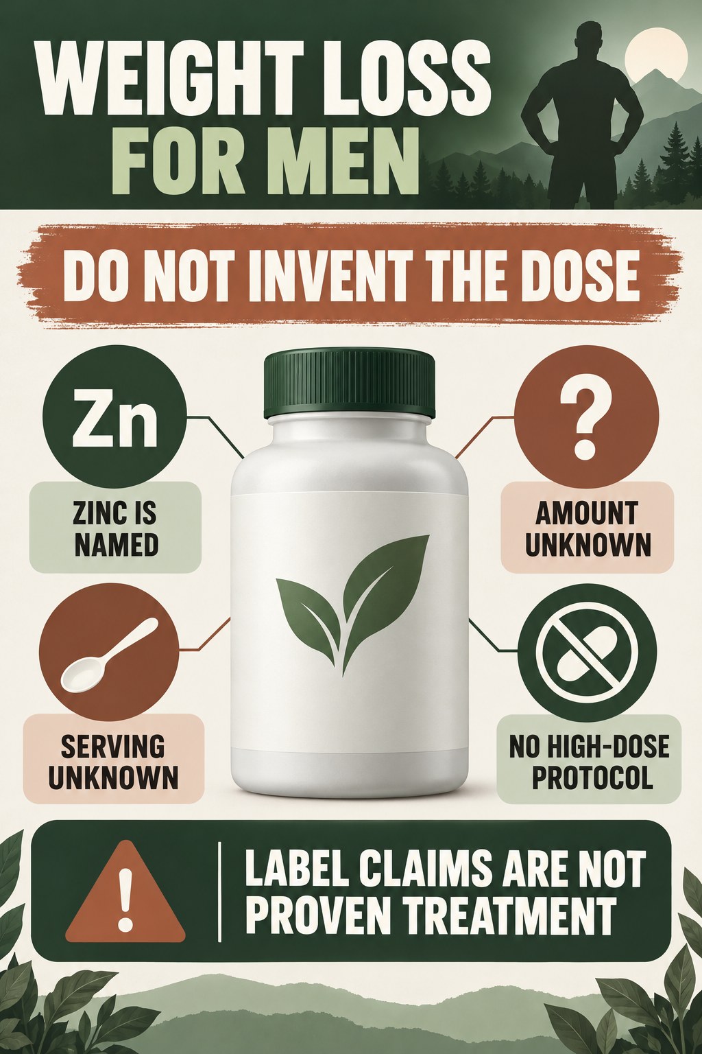 Zinc Presence Does Not Establish a Prostate Dose prostate supplement label-literacy infographic for Weight Loss for Men with four careful reading points.