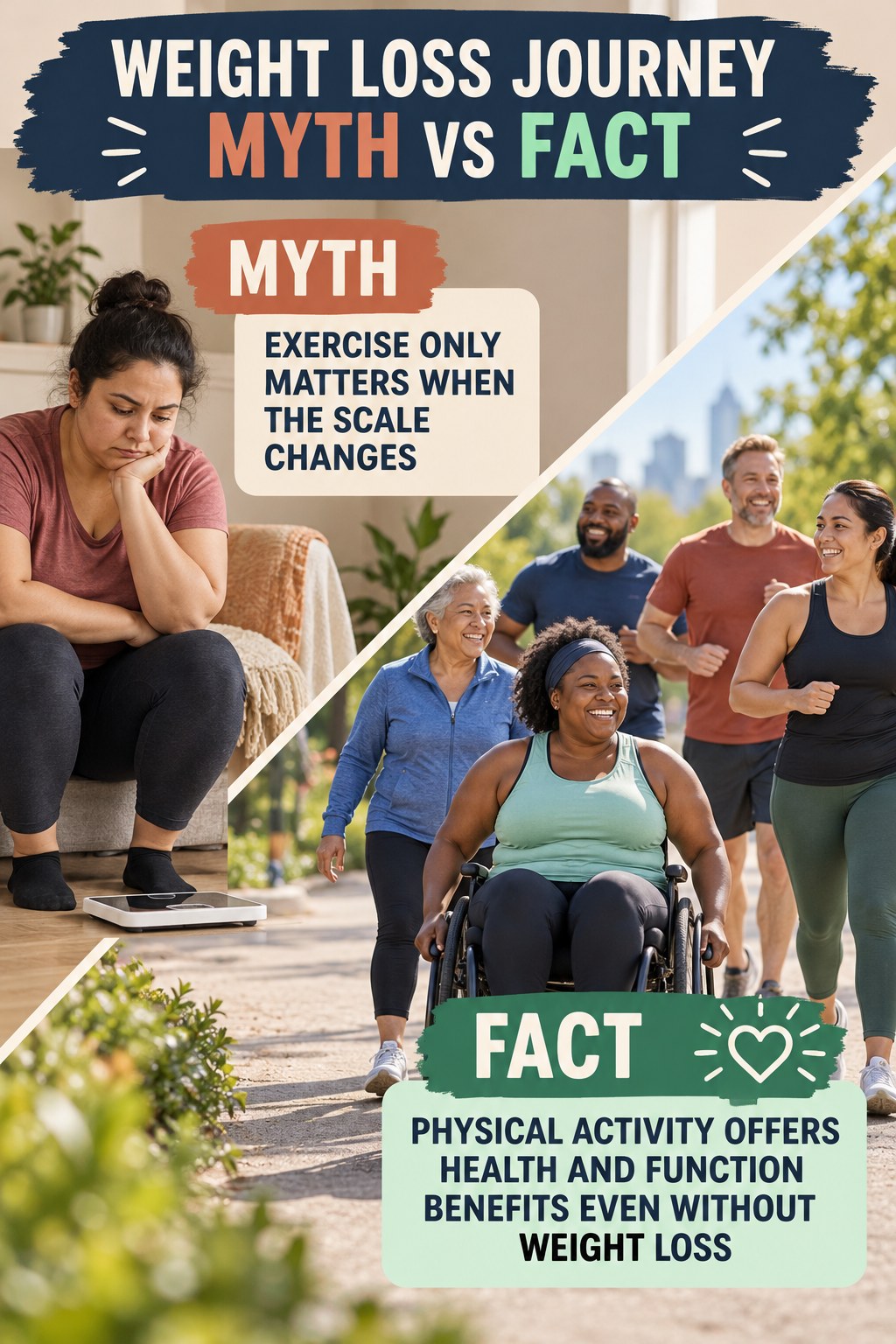 Weight Loss Journey Myth vs Fact graphic correcting the misconception about benefits beyond weight.