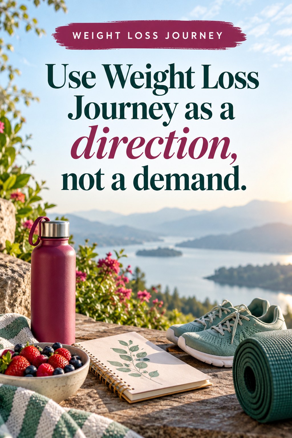 Original Weight Loss Journey quote graphic reading “Use Weight Loss Journey as a direction, not a demand.” in a board-relevant editorial design.