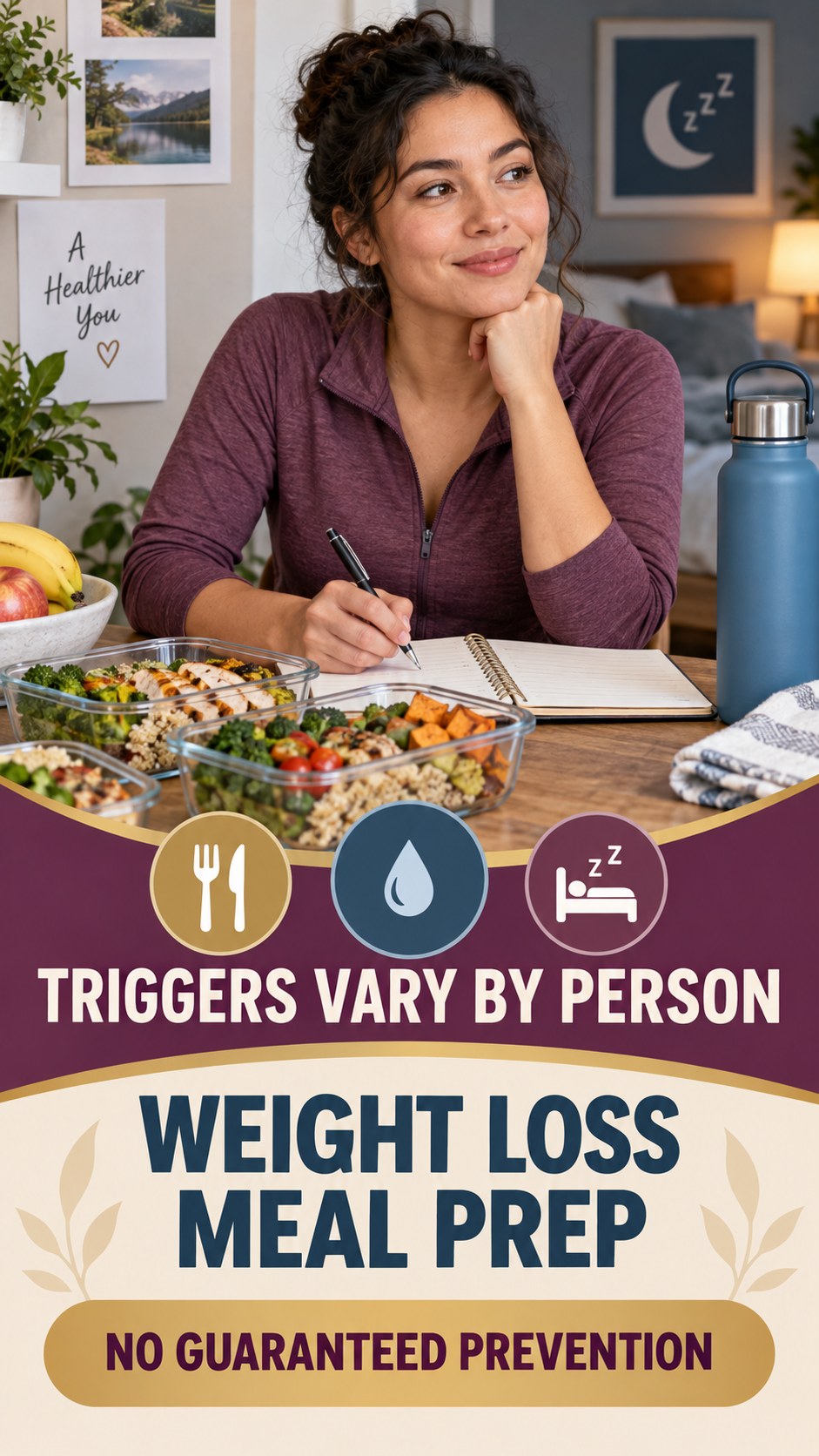 Balanced Routine Awareness infographic for Weight Loss Meal Prep, explaining that possible cold-sore triggers vary by person.