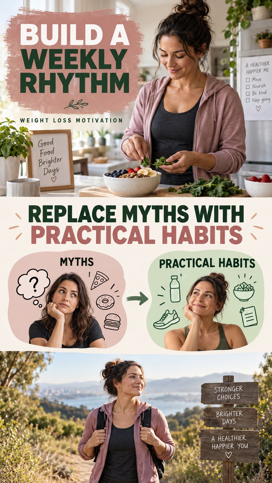 Metabolism Myths and Habits infographic for Weight Loss Motivation, showing practical metabolism-support habits for an active lifestyle.