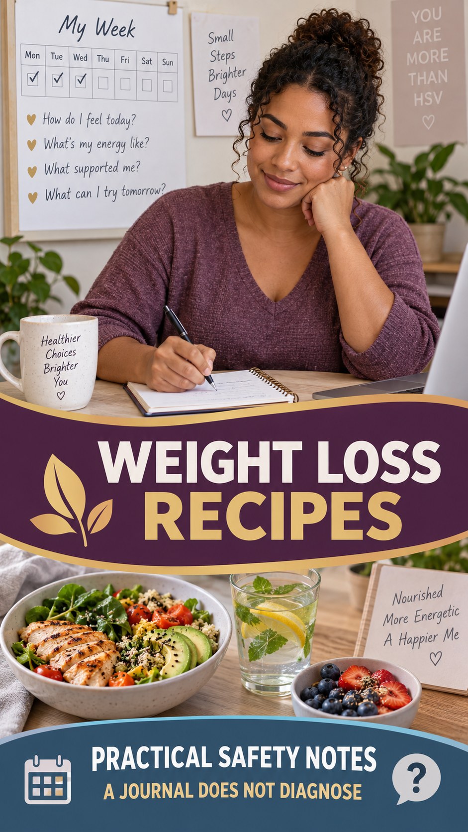 Outbreak Pattern Notes infographic for Weight Loss Recipes, presenting respectful general HSV self-care comfort, hygiene, and safety education.
