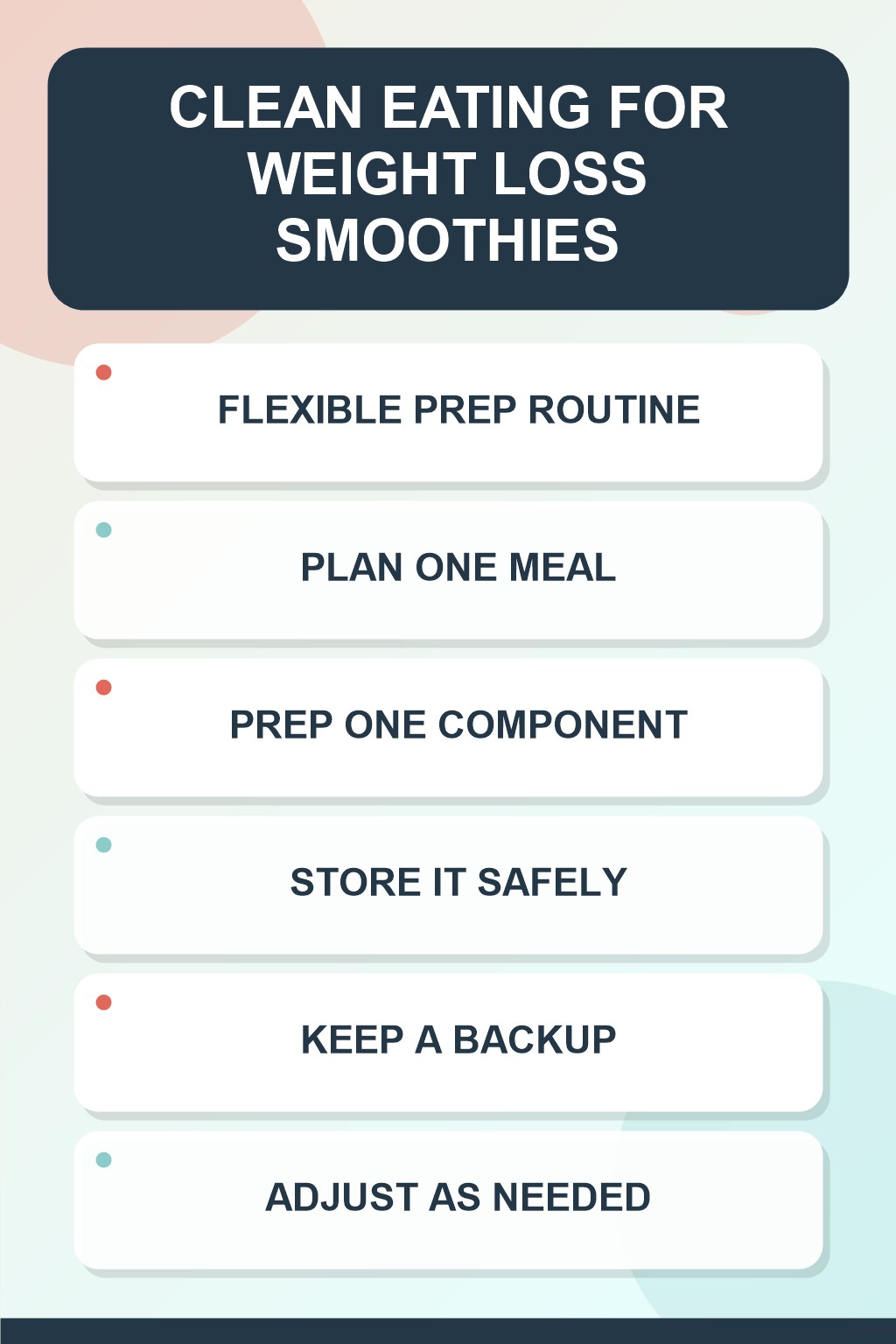 Flexible Prep Routine clean eating infographic for Weight Loss Smoothies, showing five practical planning and preparation stages.