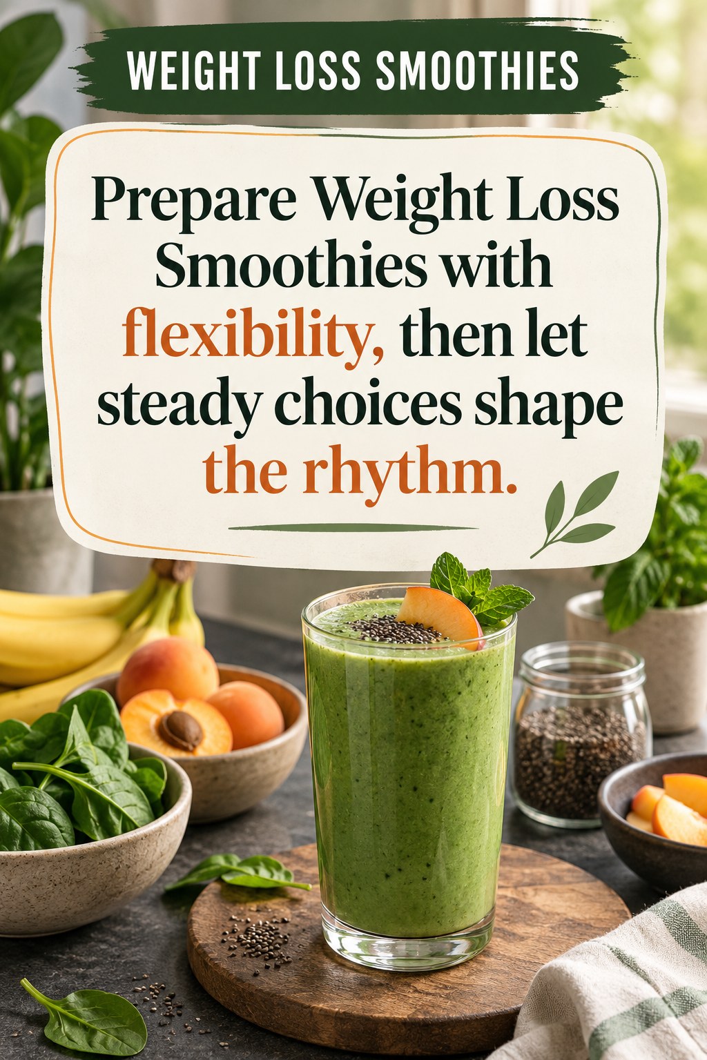Original Weight Loss Smoothies quote graphic reading “Prepare Weight Loss Smoothies with flexibility, then let steady choices shape the rhythm.” in a board-relevant editorial design.