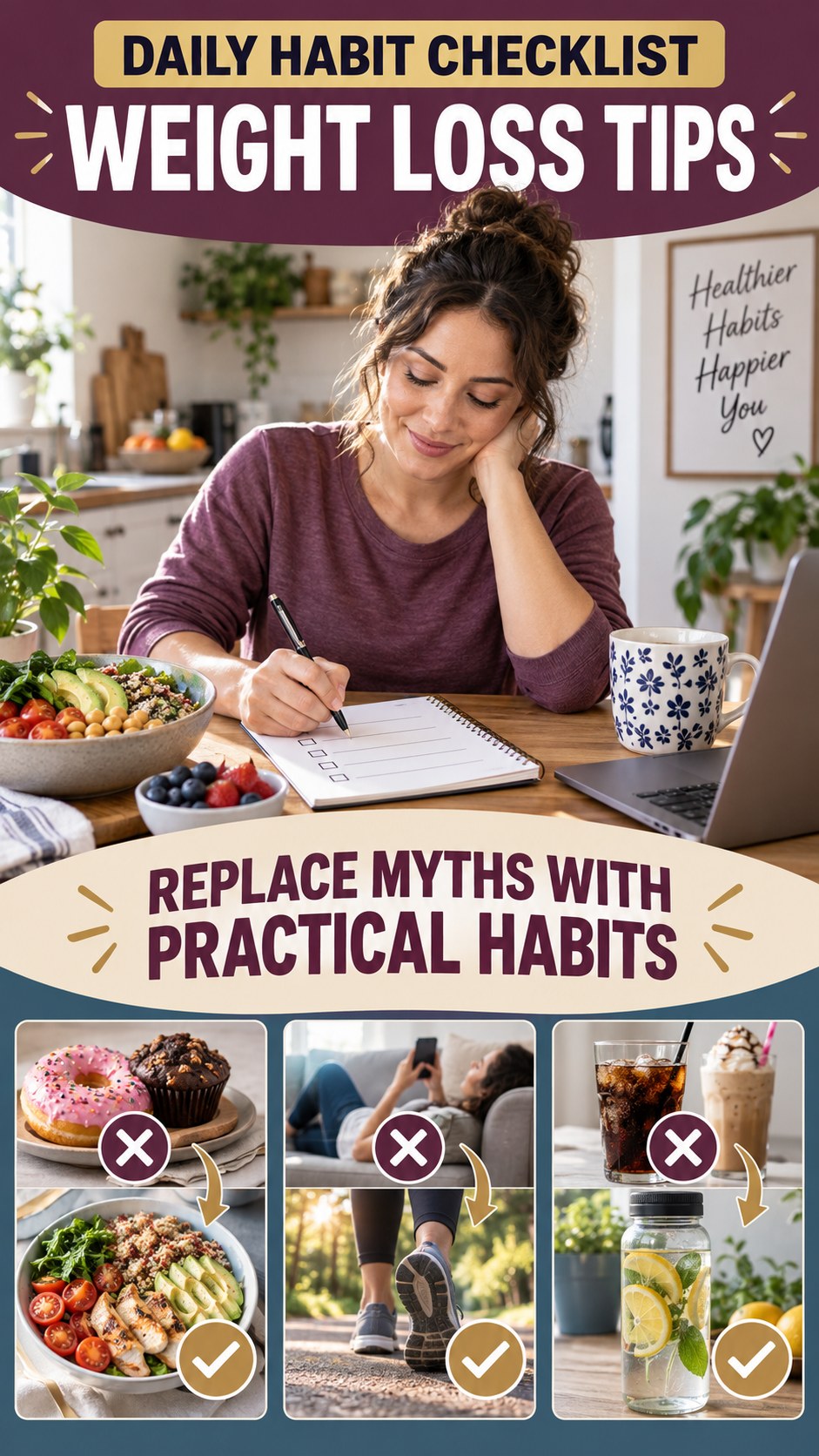 Metabolism Myths and Habits infographic for Weight Loss Tips, showing practical metabolism-support habits for an active lifestyle.
