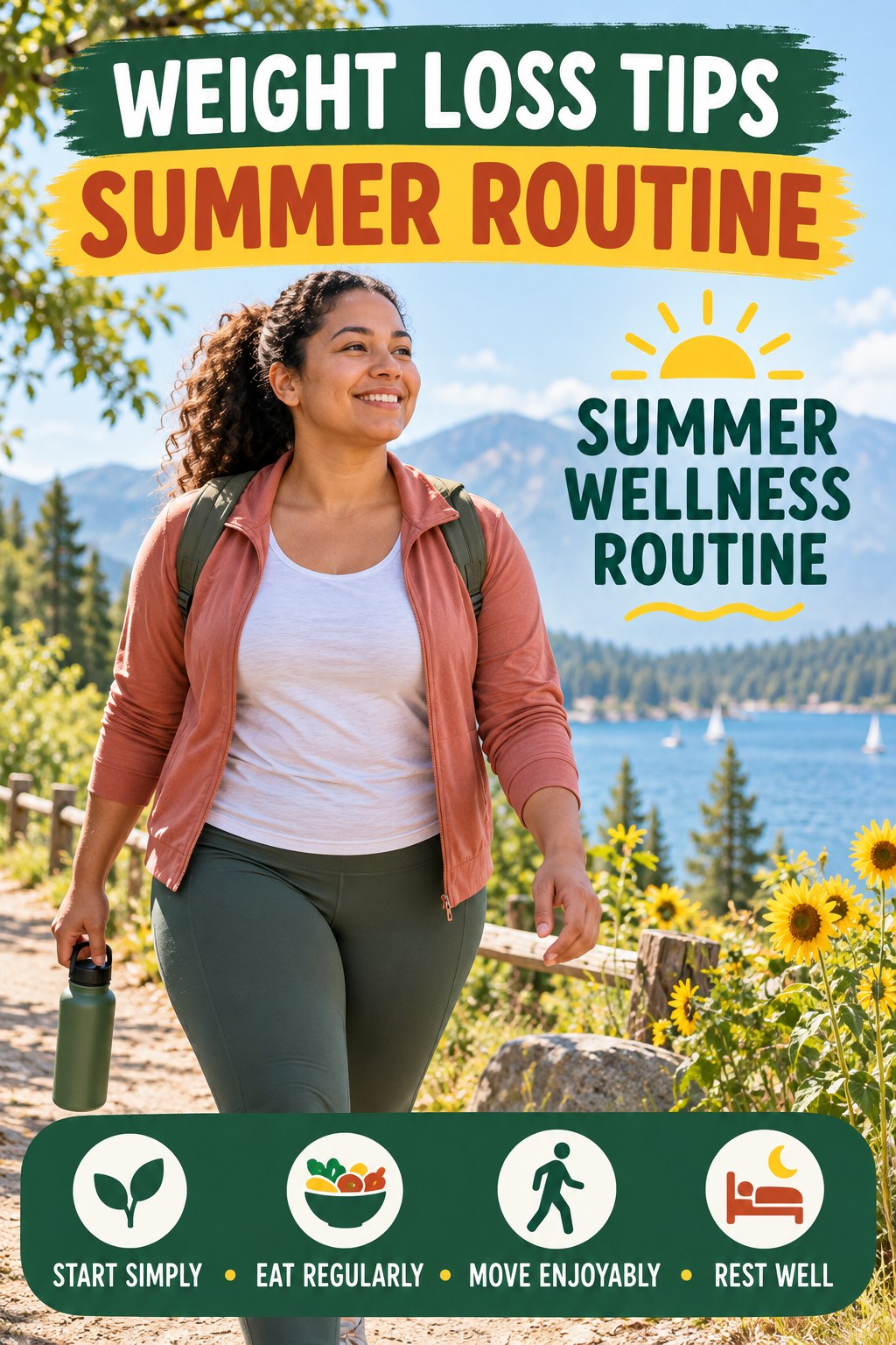 Weight Loss Tips summer routine graphic titled Summer Wellness Routine with four practical wellness prompts.
