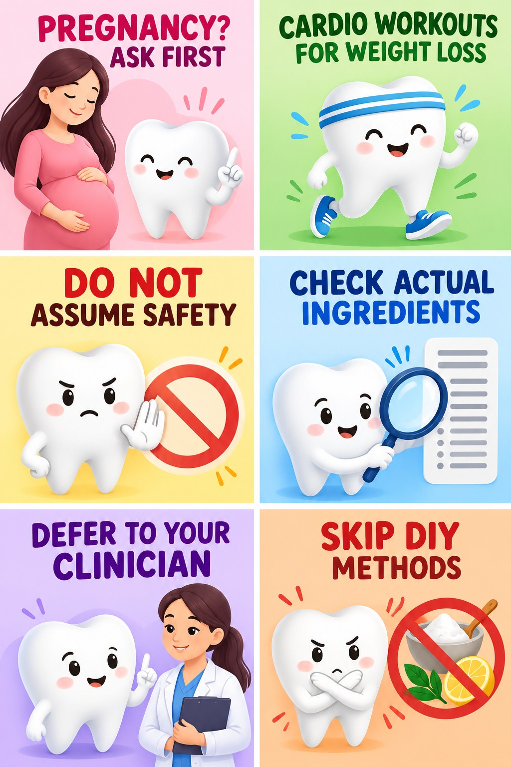 Whitening During Pregnancy Requires Caution infographic for Cardio Workouts for Weight Loss with four concise whitening-sensitivity safety points.