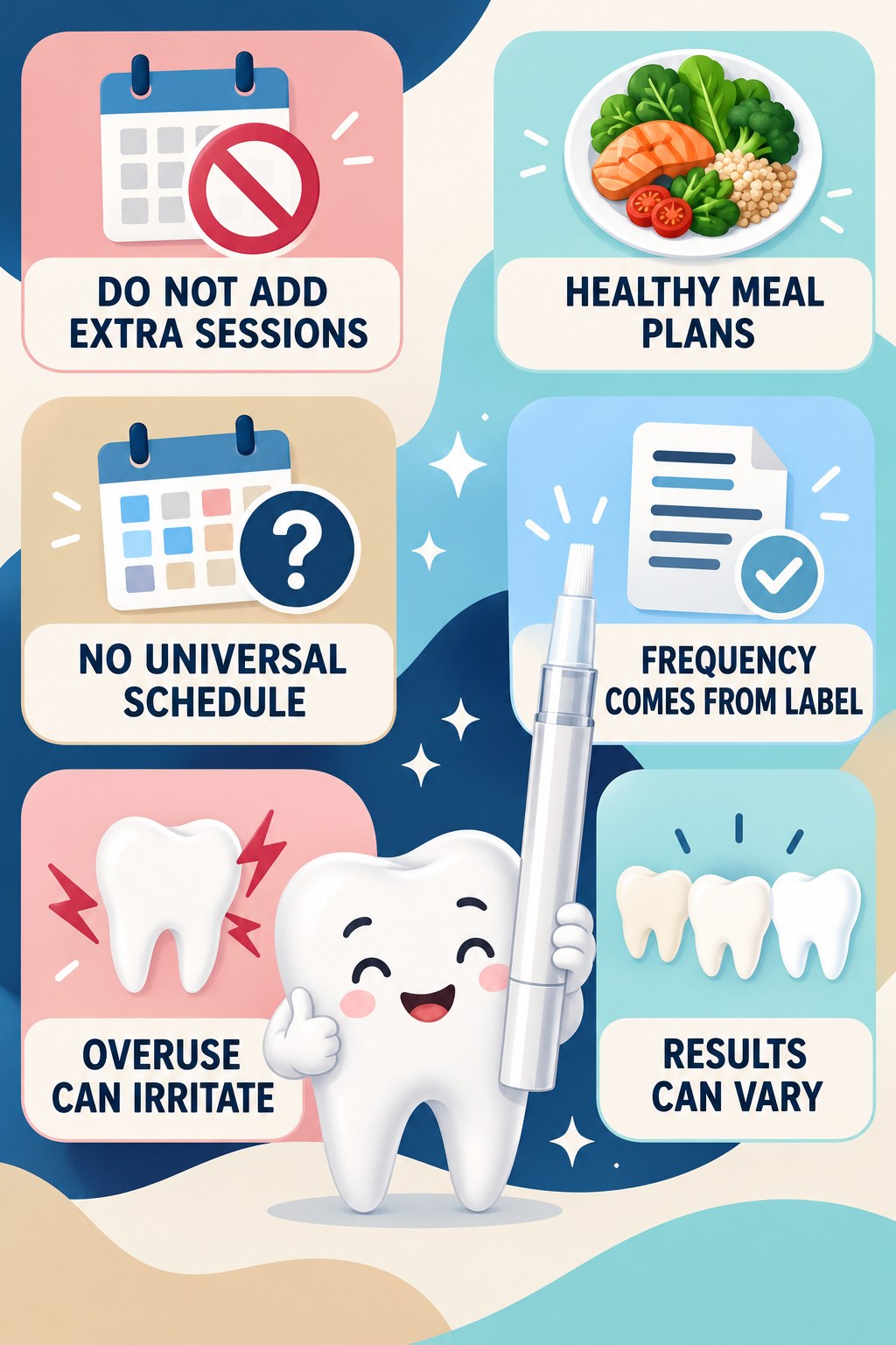 Whitening Pen Frequency Without Guesswork infographic for Healthy Meal Plans with four concise whitening-gel-pen safety points.