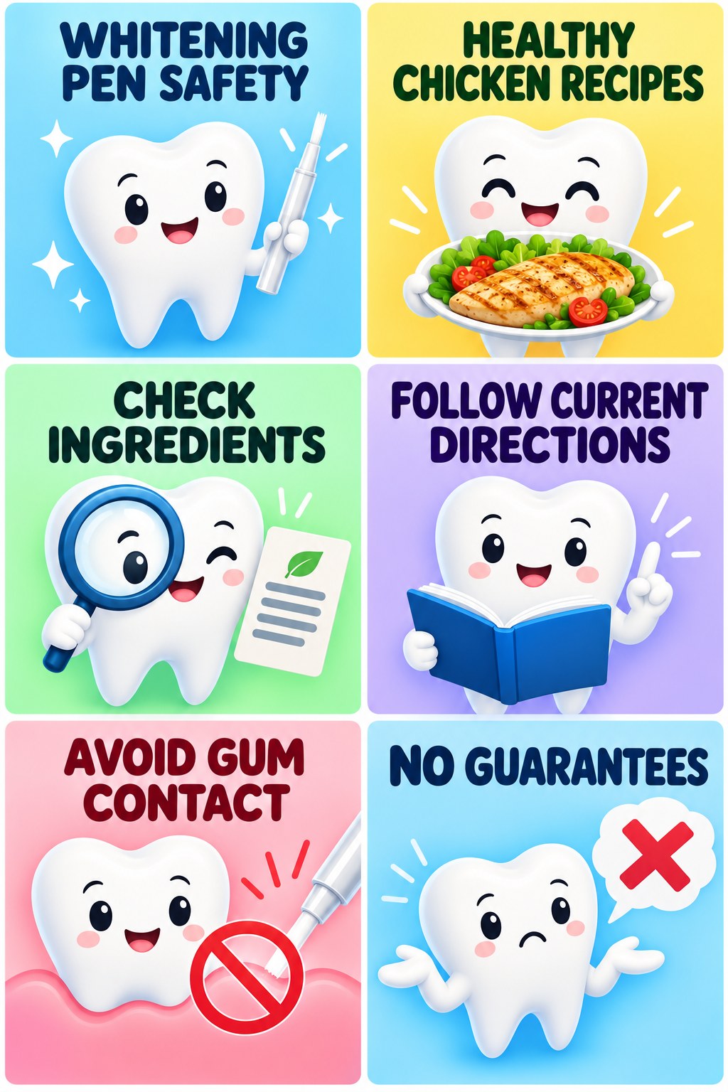 Whitening Pens Without Overuse infographic for Healthy Chicken Recipes with four concise whitening-sensitivity safety points.