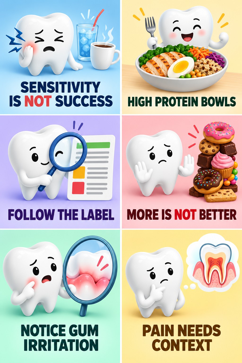 Whitening Sensitivity Is Not Proof It Works infographic for High Protein Bowls with four concise whitening-sensitivity safety points.