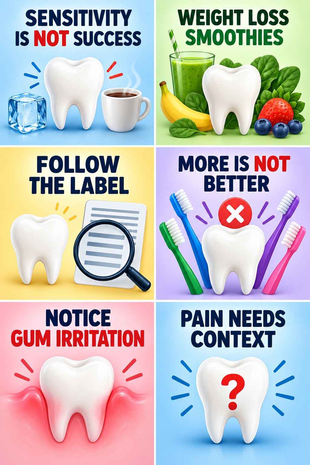 Whitening Sensitivity Is Not Proof It Works infographic for Weight Loss Smoothies with four concise whitening-sensitivity safety points.