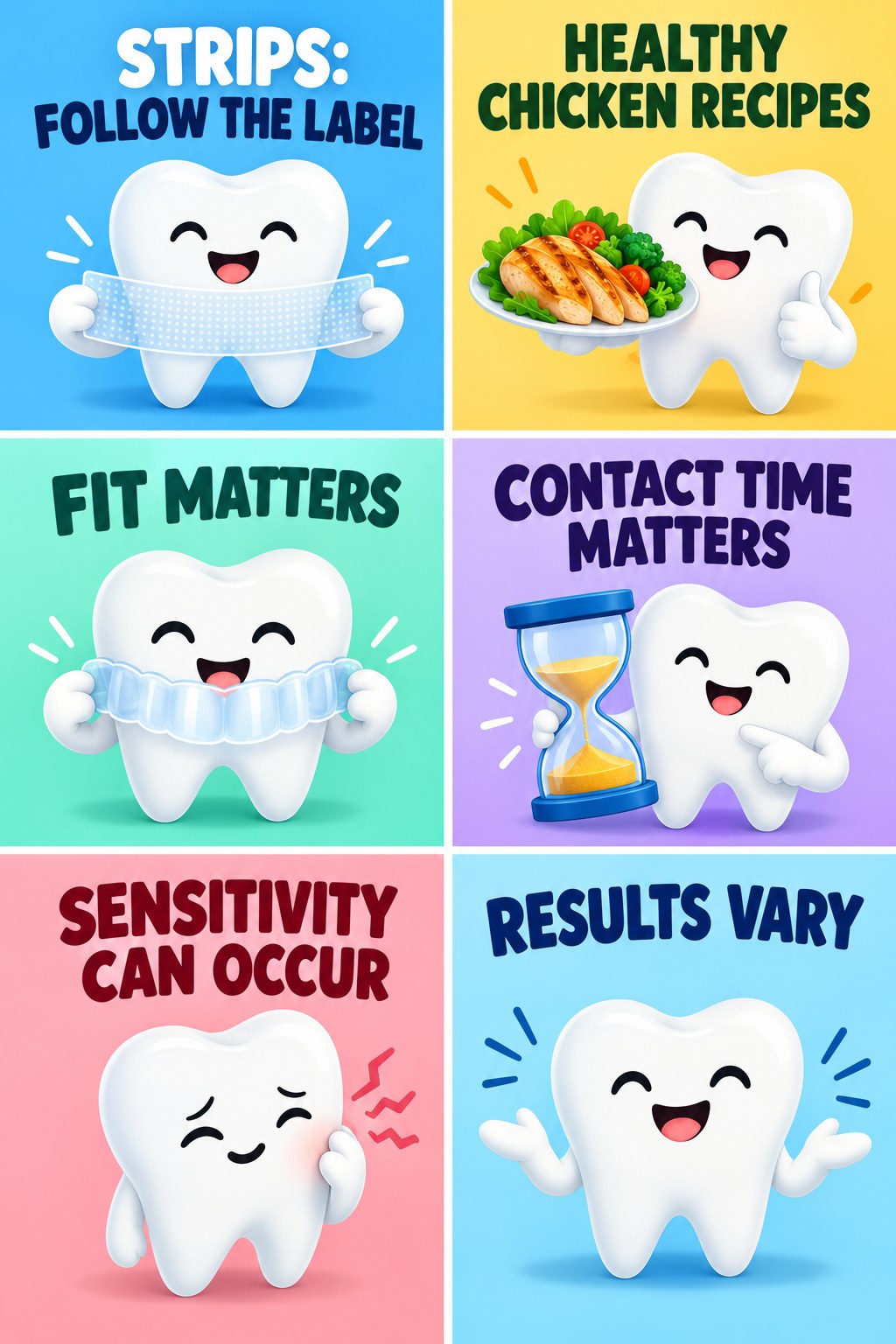Whitening Strips With Realistic Expectations infographic for Healthy Chicken Recipes with four concise whitening-sensitivity safety points.