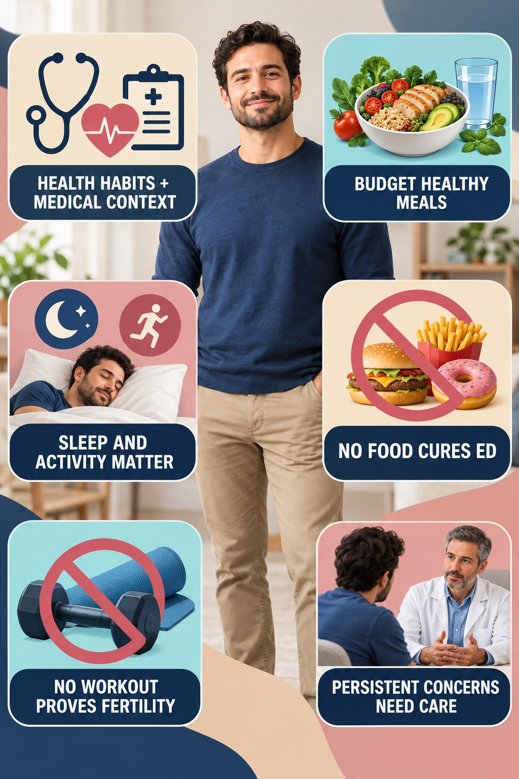 Whole-Person Health Is Not a Substitute for Evaluation infographic for Budget Healthy Meals with four concise, non-shaming sexual-health education points.